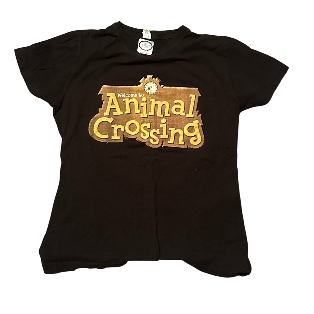 Nintendo Animal Crossing Welcome Logo‎ Black T Shirt Women's Size Medium